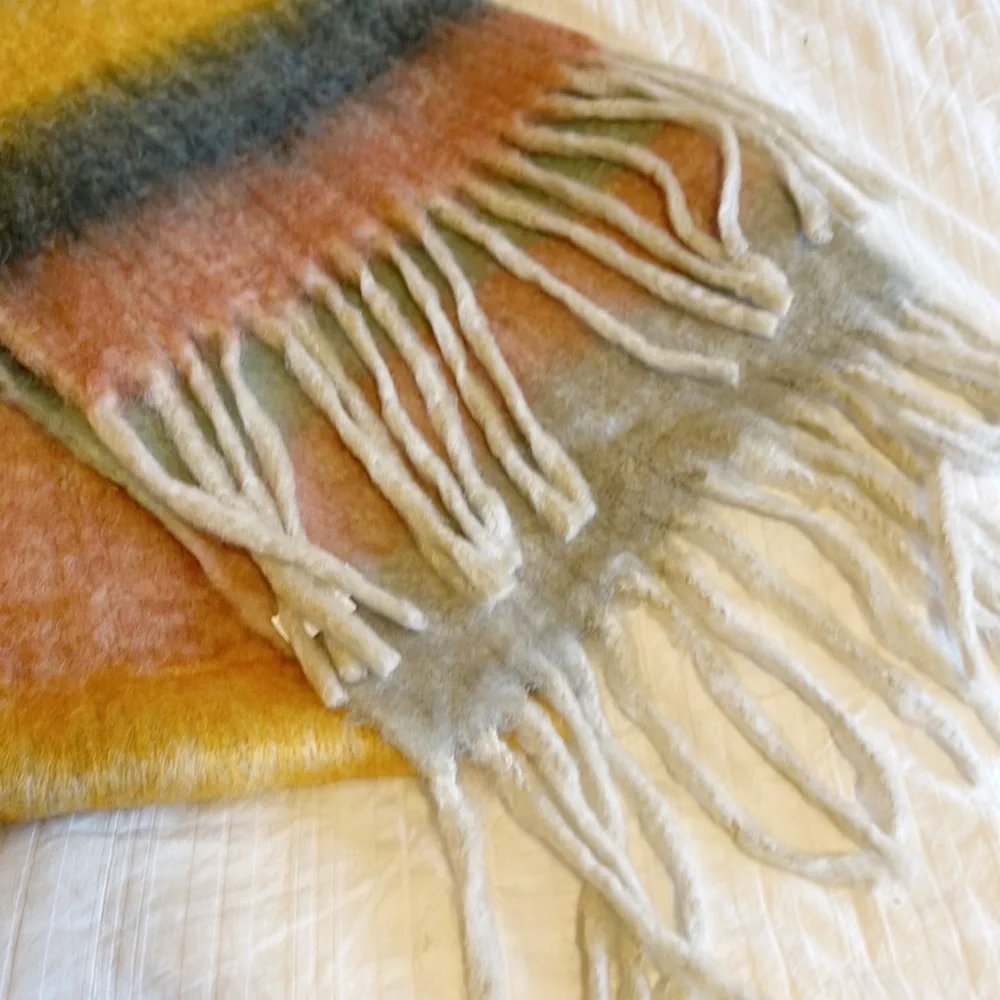 NEW Jessica Simpson Striped Rainbow Thick Wrap Neck Scarf Fringe Large Chunky